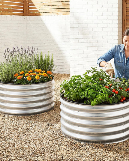 Giantex 2 Pack Galvanized Raised Garden Bed Kit | 2x2x1 FT Round Large Metal Planter Boxes w/Open-Ended Base