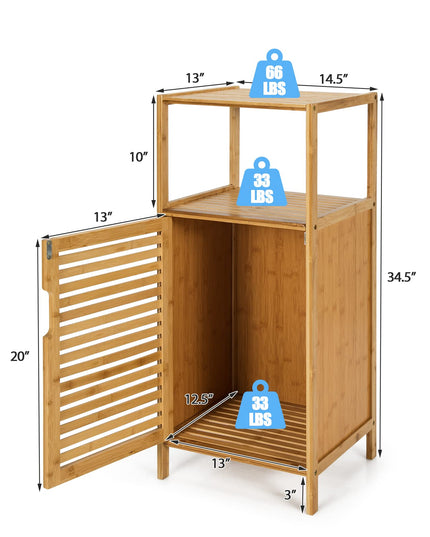 Giantex Bathroom Floor Cabinet, Bamboo Storage Cabinet w/Single Door & Open Shelves