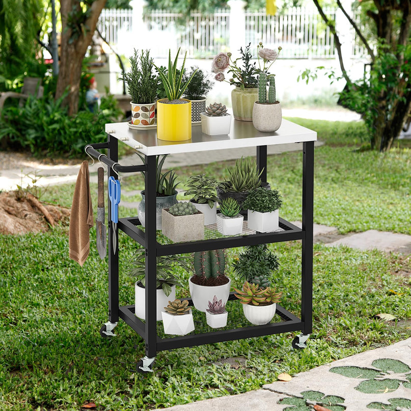 Giantex Outdoor Grill Cart - Movable Pizza Oven Stand with Stainless Steel Top