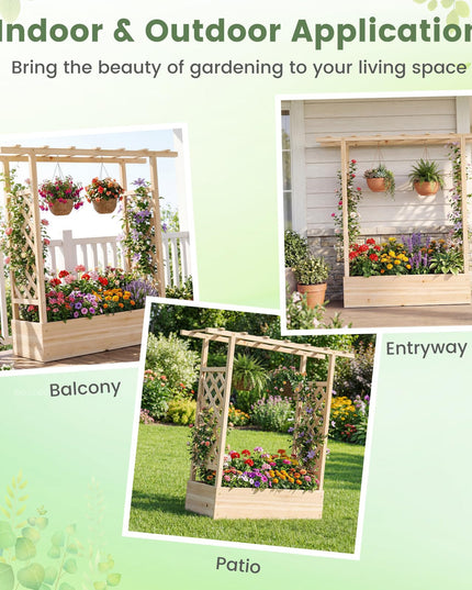 Giantex 45" Wooden Raised Garden Bed with Trellis & Hanging Roof