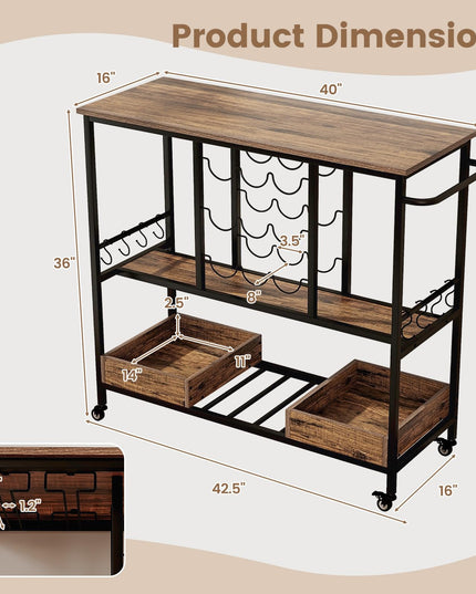 Giantex Bar Cart, 3 Tier Home Serving Cart on Wheels with Handle