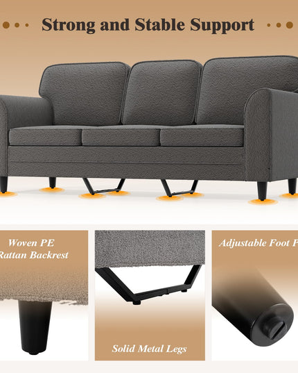 Giantex 3 Seater Couch - 79” Mid Century Modern Upholstered Sofa with Armrests, Sturdy Legs