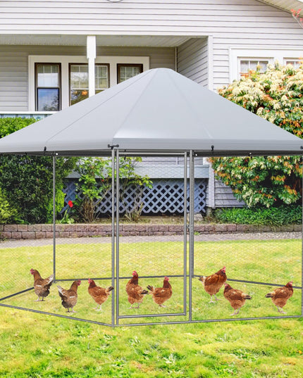 Giantex Large Metal Chicken Run - 13ft Hexagon Walk-in Chicken Coop