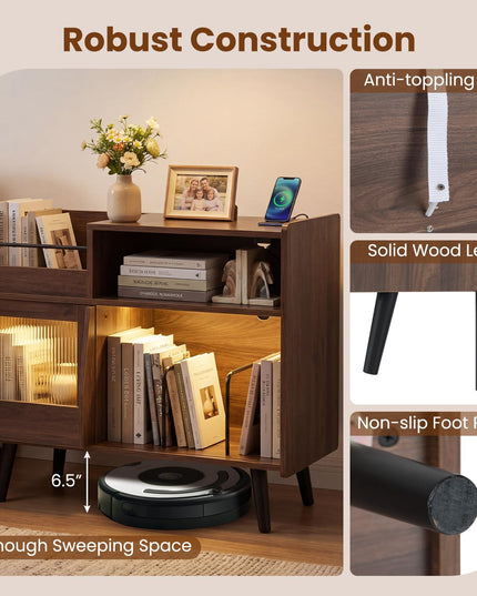 Grand meuble pour tourne-disque Giantex avec lumière LED