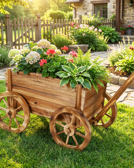 Giantex Support de pot de fleurs roulant rustique avec roulettes pour terrasse, balcon, jardin