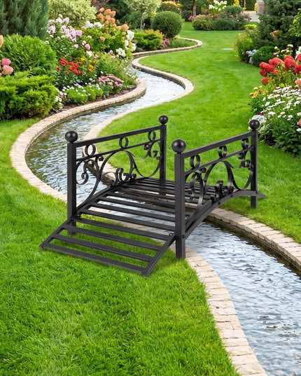 Giantex 3.3 FT Metal Garden Bridge with Powder-Coated Finish & Scrollwork Rails