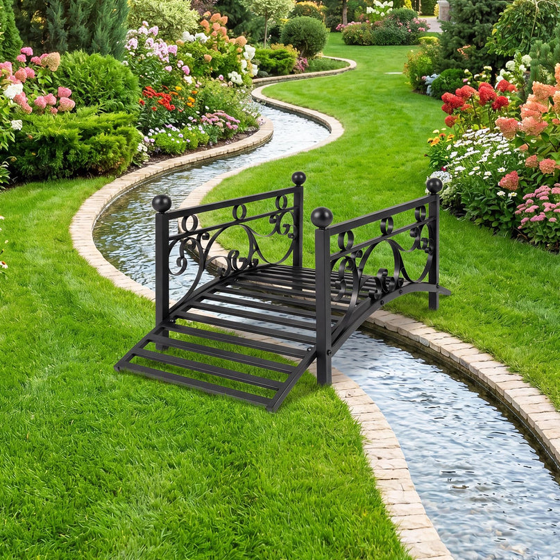 Giantex 3.3 FT Metal Garden Bridge with Powder-Coated Finish & Scrollwork Rails