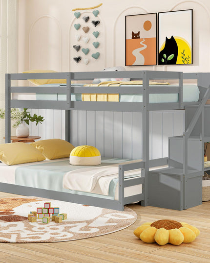 Giantex Bunk Bed with Stairs with Storage Staircase & Full-Length Guardrails