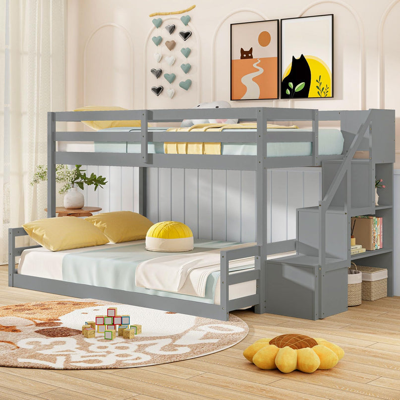 Giantex Bunk Bed with Stairs with Storage Staircase & Full-Length Guardrails
