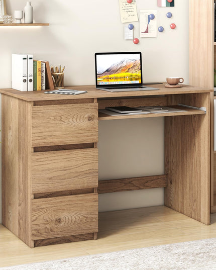 Giantex Computer Desk with Power Outlet, Modern Office Desk with Keyboard Tray & 3 Large Drawers