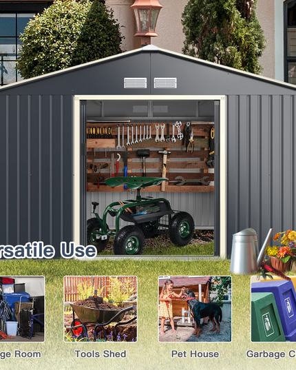 Outdoor Storage Shed with Double Sliding Door