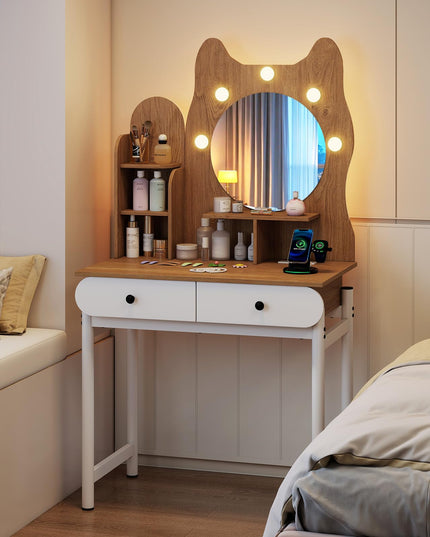 Makeup Vanity Desk with Lights & Mirror for Girls & Teenagers Bedroom
