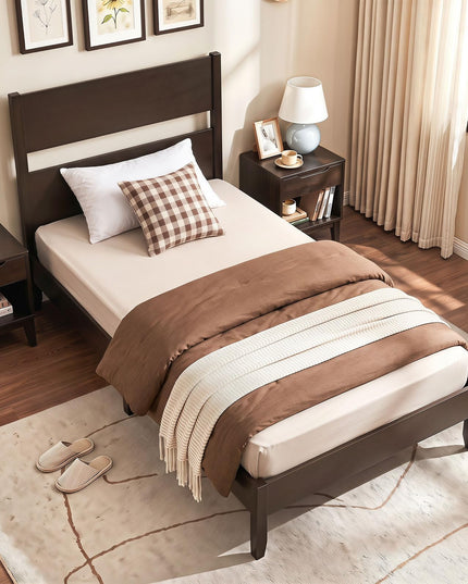 GIANTEX Twin/Full/Queen Size Wooden Bed Frame with Slatted Headboard