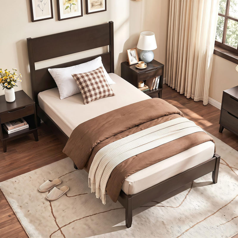 GIANTEX Twin/Full/Queen Size Wooden Bed Frame with Slatted Headboard