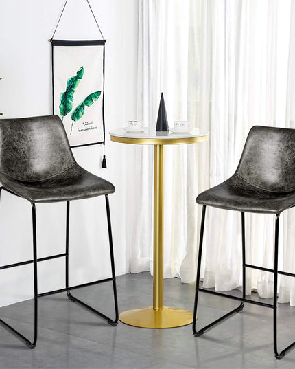 Vintage Faux Suede Bar Stools, with Metal Legs, Back and Footrest