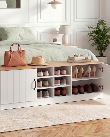 Giantex 2-Door Shoe Storage Bench Wooden Entryway Bench