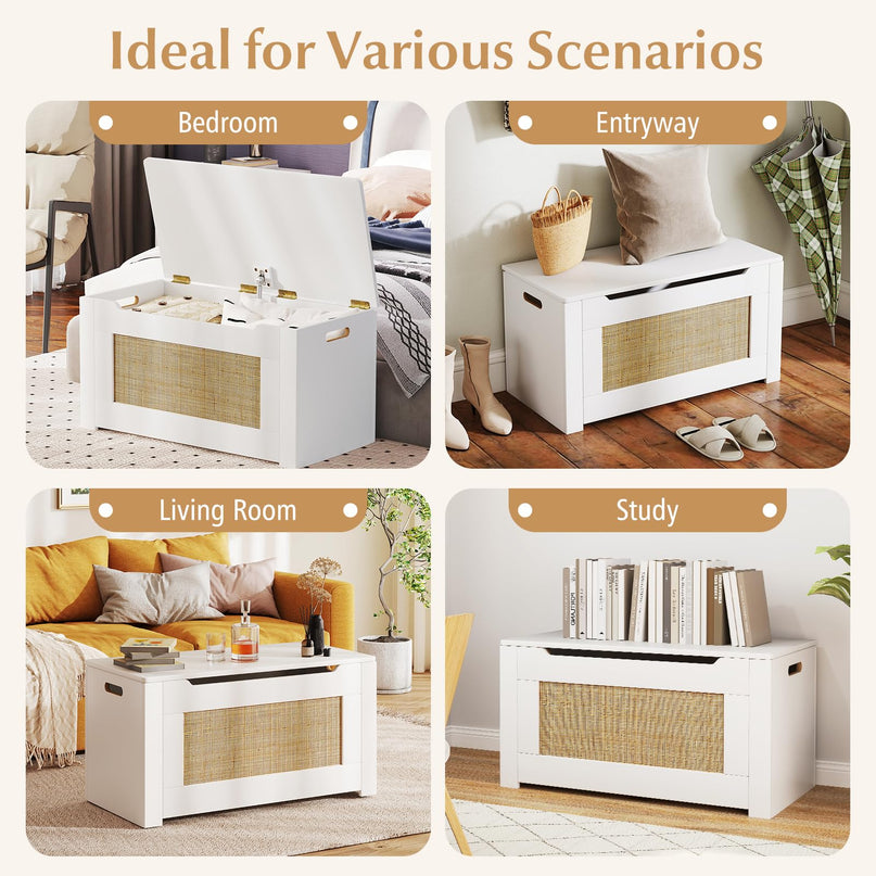 Giantex 31.5" Large Storage Chest Rattan Storage Bench with Flip Top Lid & Safety Hing