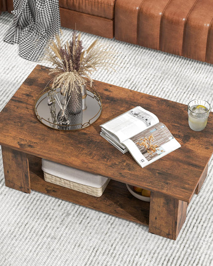 Giantex Rectangle Wood Center Table, 41" L 2-Tier Large Modern Tea Table w/Open Compartment