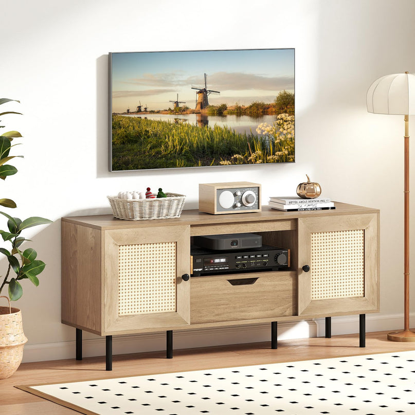 Giantex Boho TV Stand for 50-60 Inch TV Wood Entertainment Center