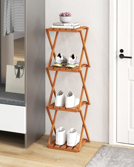 Giantex 4-Tier Foldable Plant Stand, Wooden Folding Display Rack with Sturdy X-shaped Structure