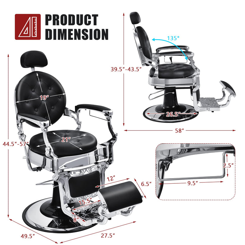 Giantex Vintage Barber Chair, 360-degree Swivel Reclining Salon Chair for Hair Stylist