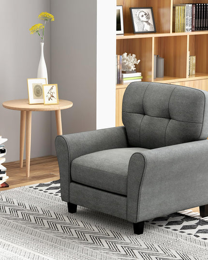 Giantex Modern Mid-Century Accent Chair - Linen Living Room Chair with Tufted Back, Grey