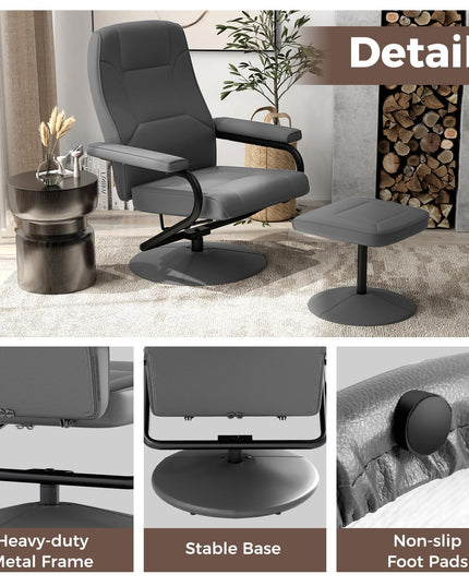 Giantex Recliner Chair with Ottoman, 360 Degree Swivel Leather Reclining Chair with Stable Steel Base