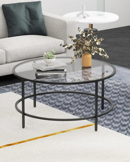Giantex 35.5”D Round Coffee Table - Modern Coffee Table with Tempered Glass Tabletop