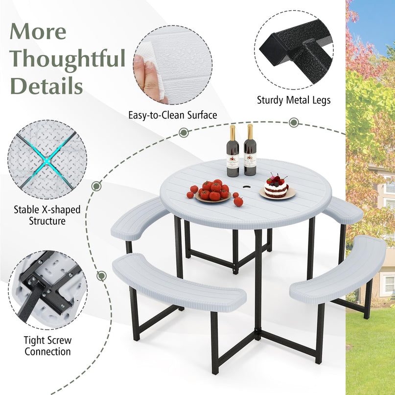 Giantex Picnic Table Bench Set for 4-8 Person(Round)