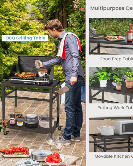 Giantex Outdoor Grill Cart - Pizza Oven Stand Table with Lockable Wheels