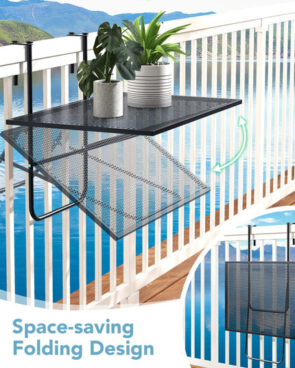 Giantex Balcony Table, Folding Outdoor Side Table for Railings Up to 2.4" Thick, Space-saving Railing Serving Table with Metal Frame