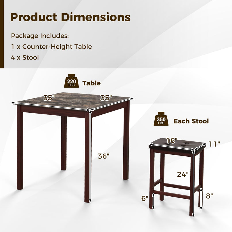 Giantex Dining Table Set for 4, Kitchen Table Chairs Set of 4, Counter Height Dining Table Set with 4 Bar Stools