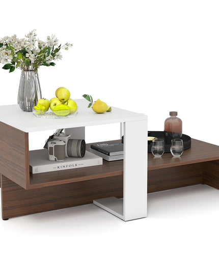 Giantex 2 Tier Coffee Table with Storage for Living Room Reception Room