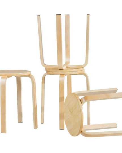 Stackable Bentwood Stools Set of 4, 18-Inch Height Backless Counter Chairs with Round Top, Anti-Slip Felt Pad