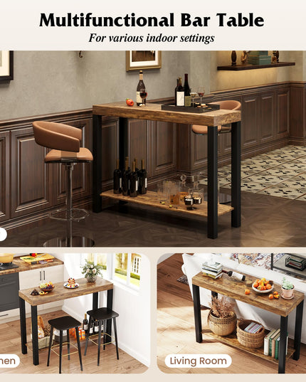 Giantex 48-Inch Bar Table, Narrow Pub Table with Counter Height, Open Shelves, Solid Wood Frame