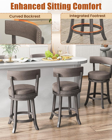Giantex 26" Bar Stools Set, Swivel Counter Height Bar Chairs with Footrest, Rubber Wood Frame