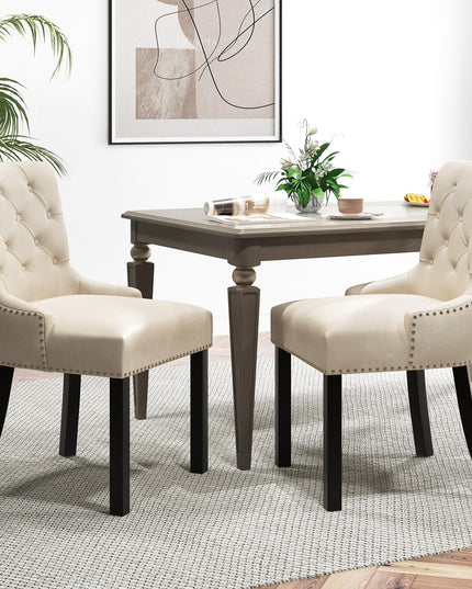 Gianex Upholstered Dining Chairs Set, Wood Wingback Accent Chairs w/Rubber Wood Legs & Nailhead Button Tufted Back