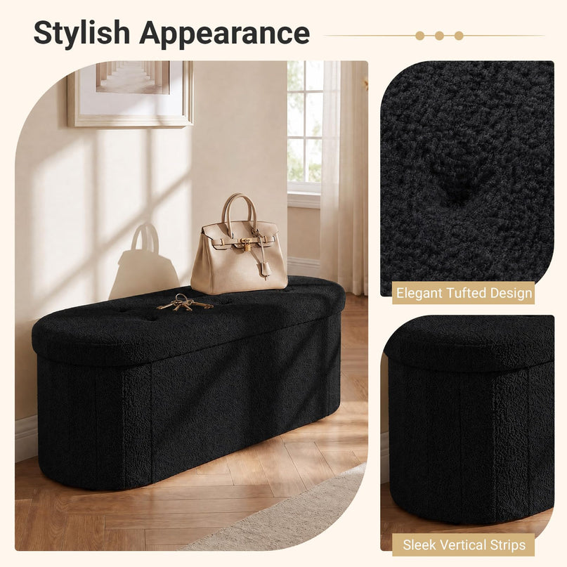 GIANTEX 43" Oval Storage Ottoman Bench with Dividers
