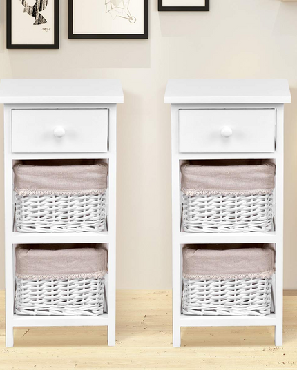 Giantex Wooden Nightstand 3-Tier Modern Bedside Table with 1 Drawer and 2 Storage Baskets