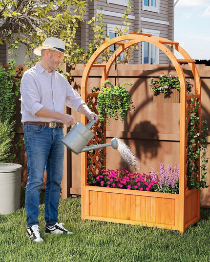 Giantex Raised Garden Bed with Arch Trellis for Climbing Vine Flower Vegetable