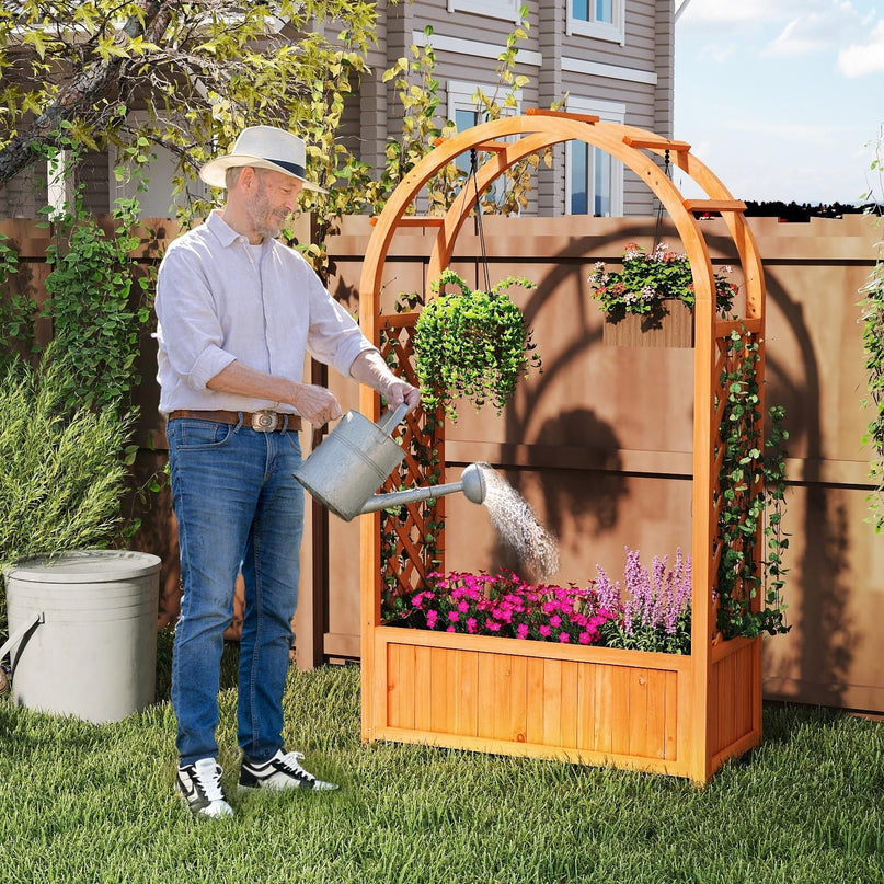Giantex Raised Garden Bed with Arch Trellis for Climbing Vine Flower Vegetable