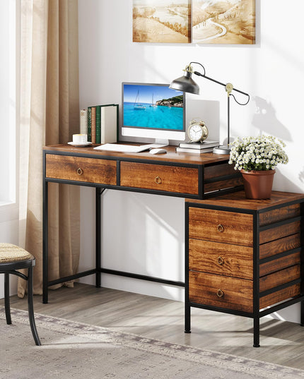 Bureau d'ordinateur Giantex avec 5 tiroirs | Bureau de maison/bureau de 129,5 cm avec classeur