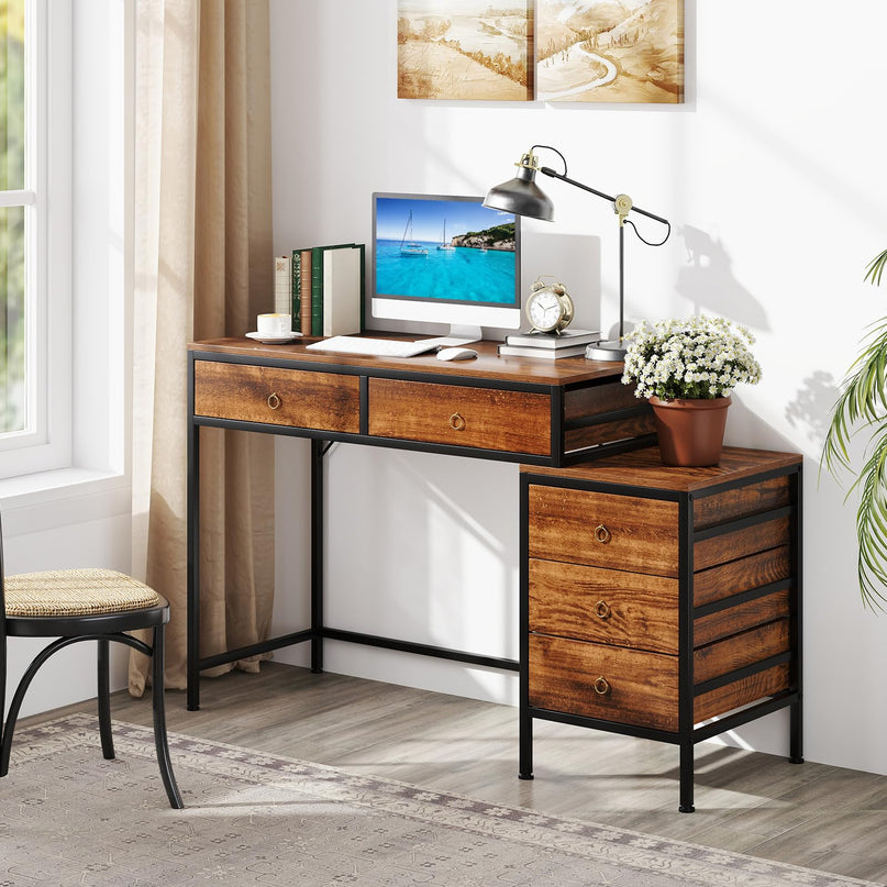 Giantex Computer Desk w/ 5 Drawers | 51" Home Office Desk w/File Cabinet