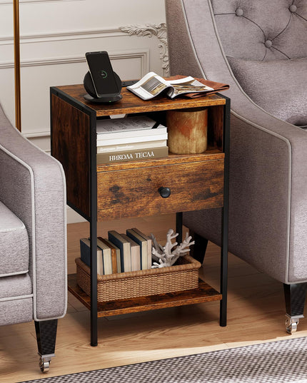 Giantex Night Stand with Charging Station for Bedroom Small Spaces