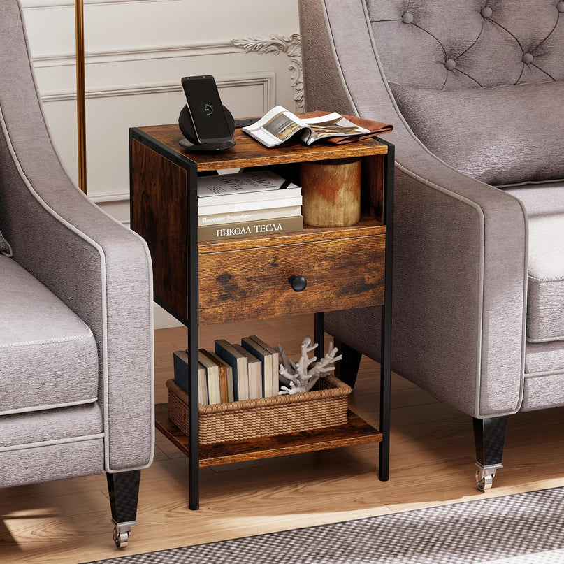 Giantex Night Stand with Charging Station for Bedroom Small Spaces