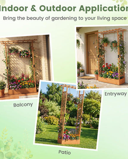 Giantex 89”Wooden Raised Garden Bed with Trellis & Hanging Roof