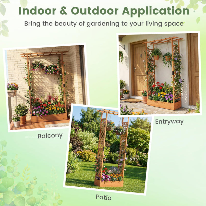 Giantex 89”Wooden Raised Garden Bed with Trellis & Hanging Roof