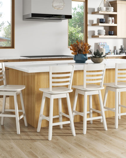 Giantex Wood Bar Stools, Swivel Counter Height Bar Stools with Slatted Hollow Back & Ergonomic Contoured Seat