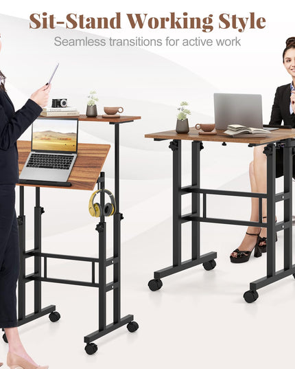 Giantex Mobile Stand up Desk, Height Adjustable, 24"D x 22"W x 49"H