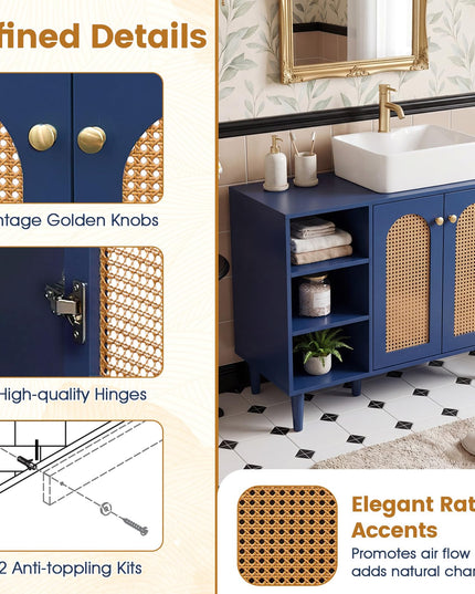 Giantex 36" Bathroom Under Sink Storage Cabinet for Vessel Sinks & Single-Handle Faucets